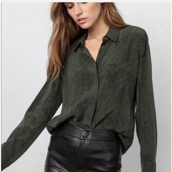 Rails Tops - RAILS SILK KATE GREEN PYTHON BLOUSE